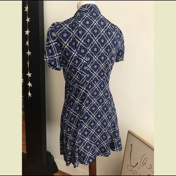 Free People Blue Mini Skater Tie Neck Dress 2 - Picture 2 of 4